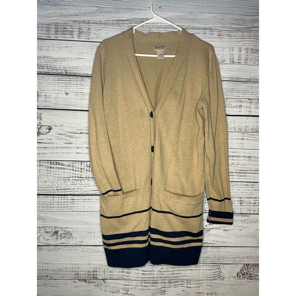 Duluth Trading Co. Shiftless Cardigan Sweater Tan and Navy Long size Medium - Picture 1 of 7